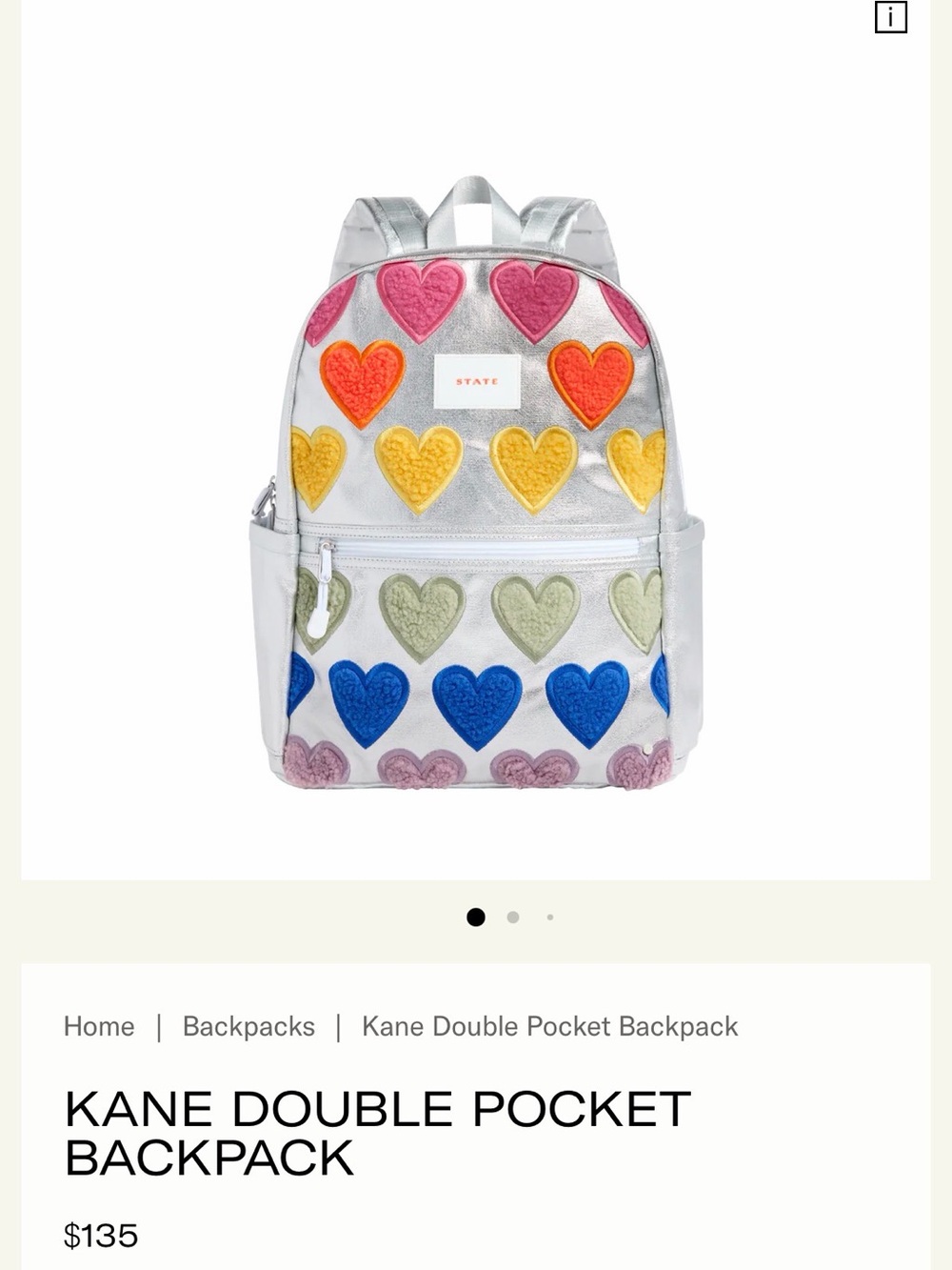 STATE Silver Kids Backpack with Multicolor Heart Appliqués